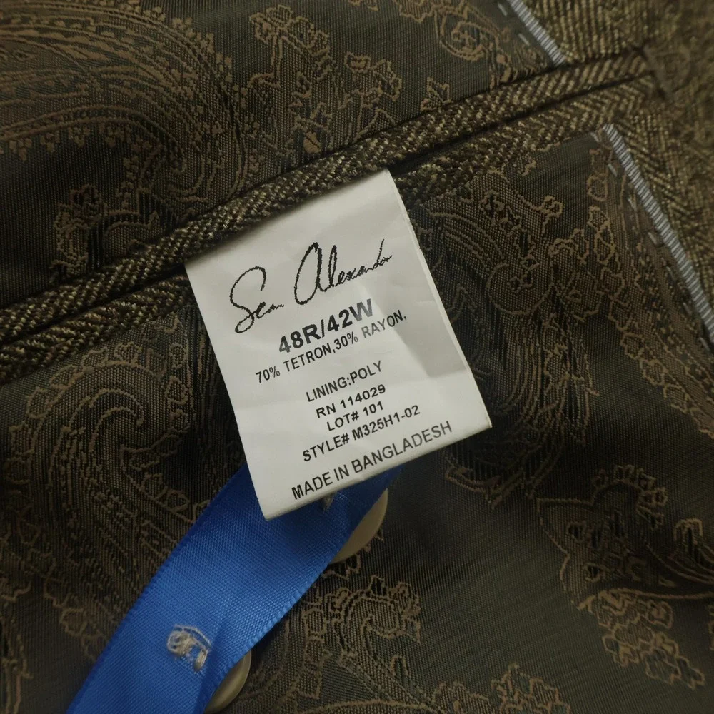 Sean Alexander Blazer Mens 48R Brown Herringbone Wool Blend Sport Coat Jacket